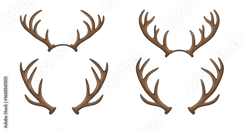 Four whimsical reindeer antler headbands isolated against a pristine white canvas