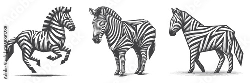 Vintage Hand-Drawn Zebra Origami Illustration, Paper Animal Engraved Vector for Craft and T-Shirt Design
