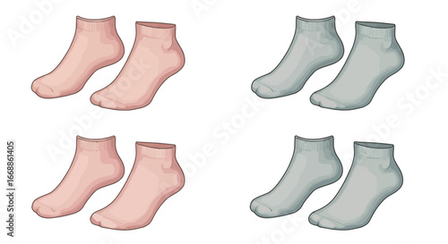 Stylish sock sets arranged symmetrically on a clean backdrop expressing comfort