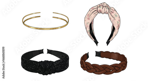 Elegant assortment of fashionable headbands on a pristine white backdrop showcasing diverse styles