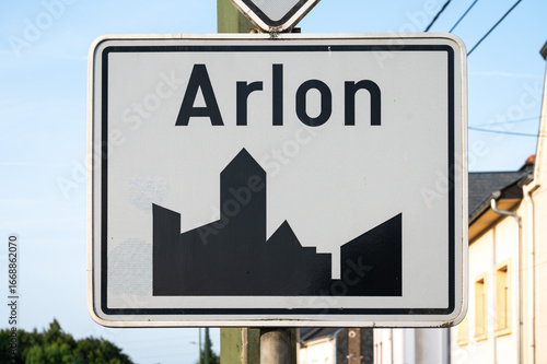 Road sign of the city of Arlon, Province de Luxembourg, Belgium