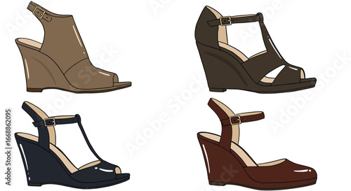 Chic wedge sandals assortment, displaying fashion elegance and style collection