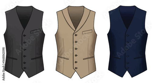 Elegant waistcoat collection showcasing formal attire against a clear white backdrop