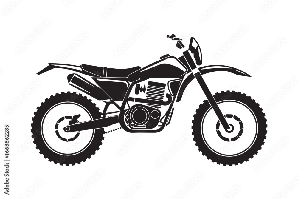 Fototapeta premium monochrome vector silhouette of dirt bike with visible exhaust pipe and detailed parts for motorsport presentations