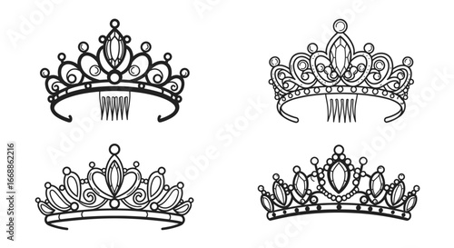 Elegant tiara set illustration, timeless princess royalty headwear accessory