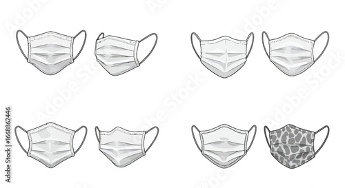 Variety of protective face masks vector illustrations on a clean background