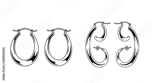 Elegant minimalist vector illustration of assorted hoop earring designs