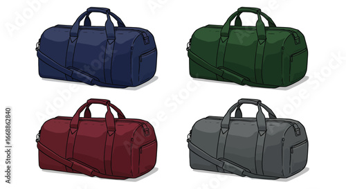 Colorful duffel bags collection vector illustration with simple style design