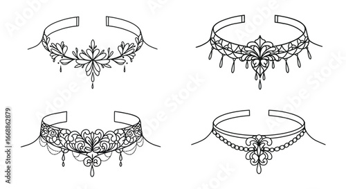 Elegant Set of Tattoo Chokers in Vector Format on White Background