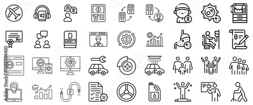 Diverse Business and Healthcare Icons: Travel, Finance, Tech, and Medicine