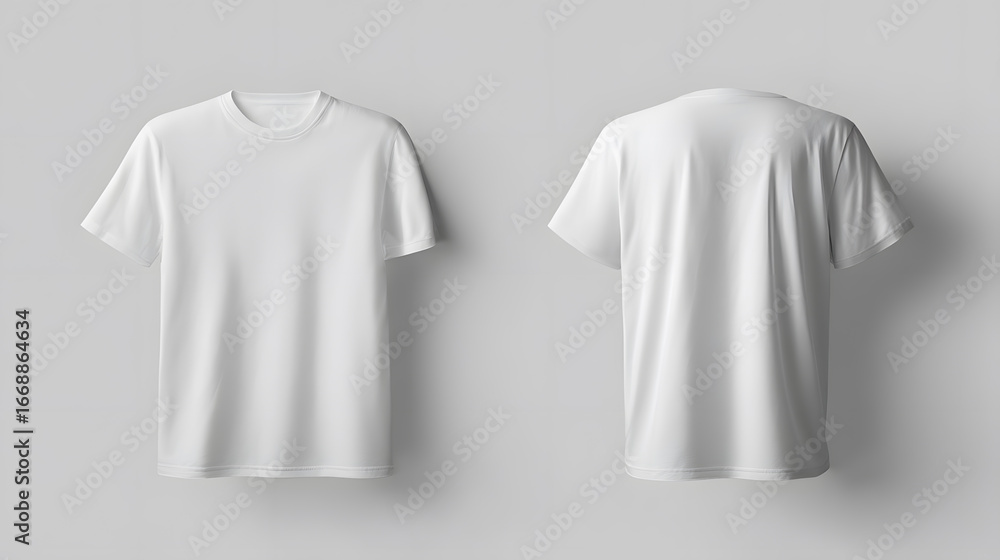 White t-shirt mockup with front and back view, centered on soft light background. Clean apparel display for branding or e-commerce. Minimal and stylish layout. White t-shirt mockup with front and back view, centered on soft light background. Clean apparel display for branding or e-commerce. Minimal and stylish layout.