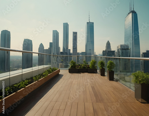 Wallpaper Mural A captivating image of a skyscraper rooftop terrace with a breathtaking view of the city, highlighting urban living and the lifestyle of city dwellers, view from the top of the city hall Torontodigital.ca