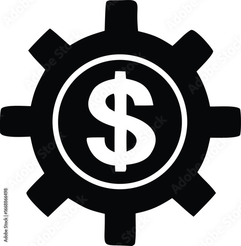 Gear with dollar sign icon representing financial systems engineering and economic automation for business growth and profitability