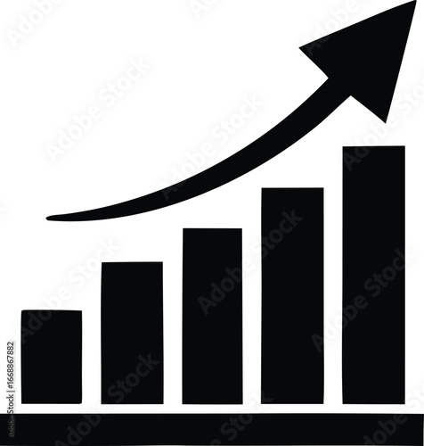 Upward trend bar chart with arrow for business growth success and financial performance analysis