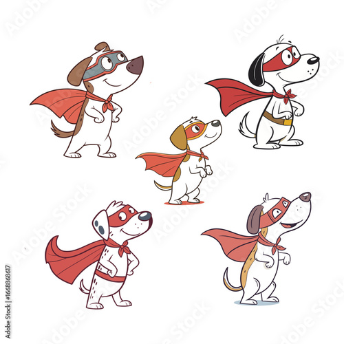 Cute Superhero Dogs in Capes – Cartoon Puppy Characters Illustration