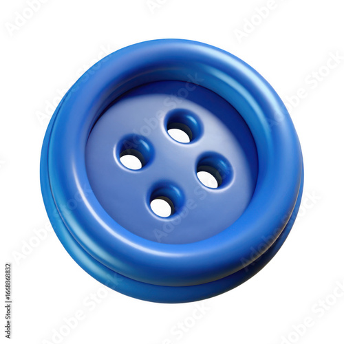 3d blue sewing button with four holes isolated on transparent background