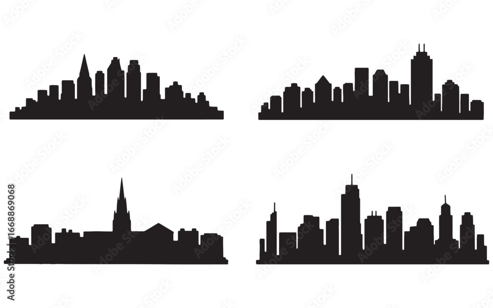 Naklejka premium City skyline silhouette isolated on white background with modern buildings and skyscrapers