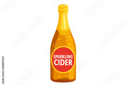 Sparkling cider bottle with label on transparent background bottle of sparkling cider