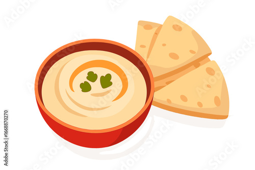 Hummus served in bowl with pita bread on white background hummus with pita bread