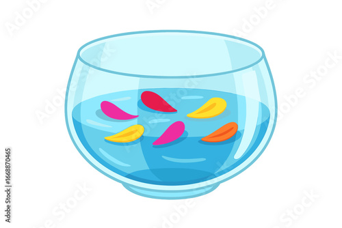 Colorful petals floating in a round glass bowl of water glass bowl with water and petals