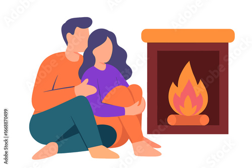 Young couple enjoying time together by the fireplace at home couple by fireplace