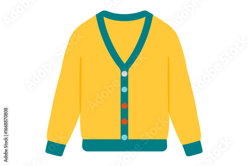 Yellow cardigan with teal accents and colorful buttons cardigan with buttons
