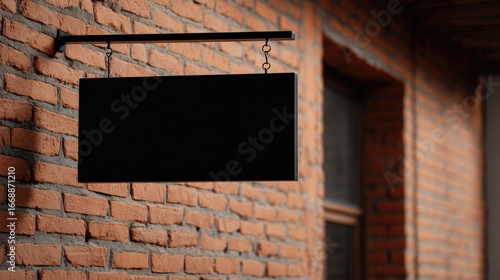 Wallpaper Mural Blank Black Signage Mockup on Brick Wall, Perfect for Business Advertising and Storefront Branding Torontodigital.ca