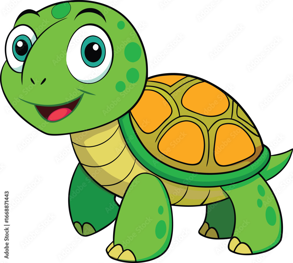 Fototapeta premium Cute Cartoon Turtle Happy Green Shell