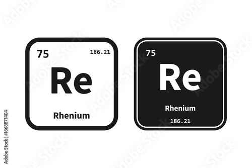 Rhenium, Re, chemical periodic table element icon. The chemical element of the periodic table. Icon with molar mass and atomic number for lab, science or chemistry class.