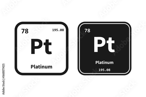 Platinum, Pt, chemical periodic table element icon. The chemical element of the periodic table. Icon with molar mass and atomic number for lab, science or chemistry class.