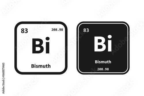 Bismuth, Bi, chemical periodic table element icon. The chemical element of the periodic table. Icon with molar mass and atomic number for lab, science or chemistry class.