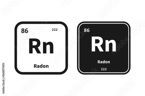 Radon, Rn, chemical periodic table element icon. The chemical element of the periodic table. Icon with molar mass and atomic number for lab, science or chemistry class.