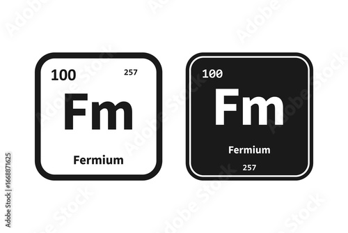 Fermium, Fm, chemical periodic table element icon. The chemical element of the periodic table. Icon with molar mass and atomic number for lab, science or chemistry class.