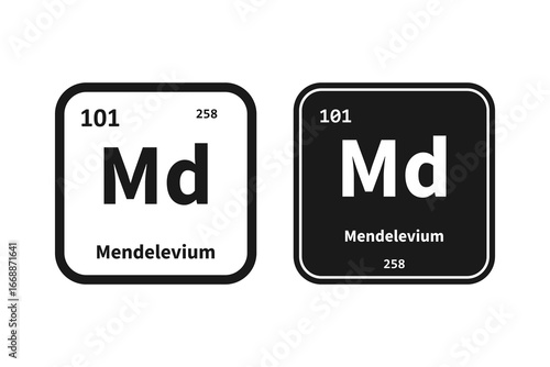 Mendelevium, Md, chemical periodic table element icon. The chemical element of the periodic table. Icon with molar mass and atomic number for lab, science or chemistry class.