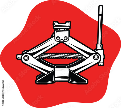 Car Jack Icon – Bold Black and White Vector Illustration of Automotive Lifting Tool on Red Background