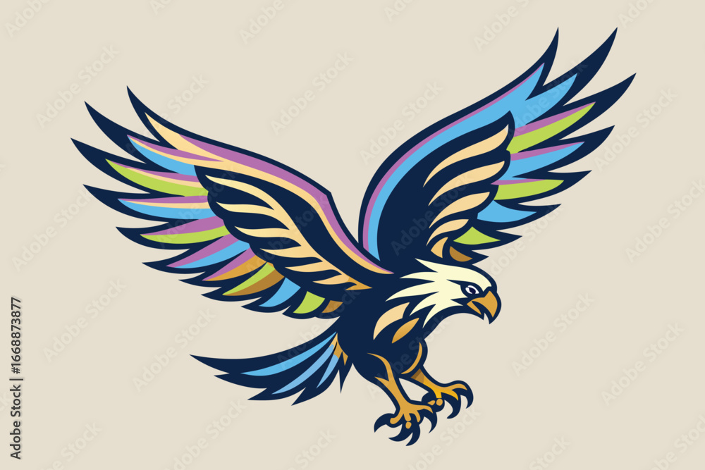 Fototapeta premium Colorful Eagle Flying with Wings Spread Wide bird