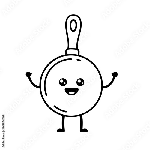 Frying Pan. Cheerful kitchen helper for cooking classes and recipe visuals