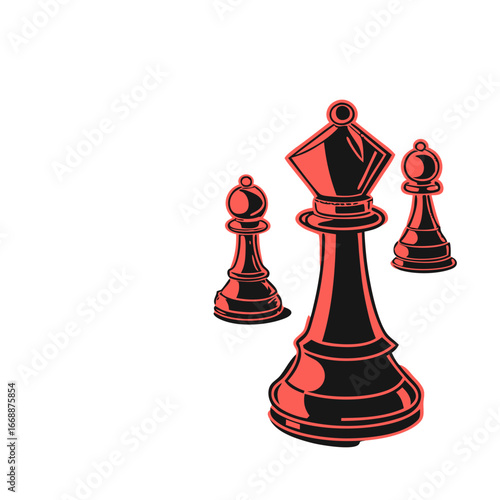 Illustration of chess pieces, including a king and pawns, , symbolizing strategy, competition, and intellectual challenge