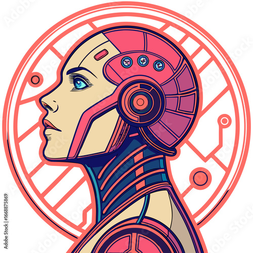 A futuristic cyborg woman with intricate robotic details, symbolizing artificial intelligence, technology, and the potential of humanmachine integration