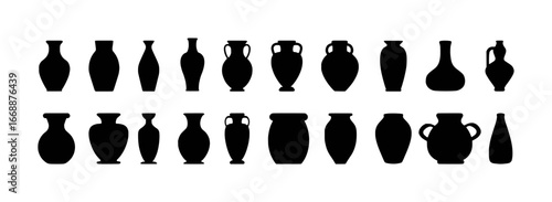 Collection of Diverse Black Silhouette Vases and Pottery