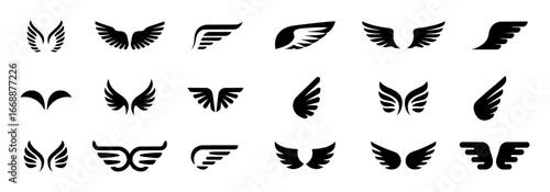 Collection of Diverse Black Wing Icons on White Background