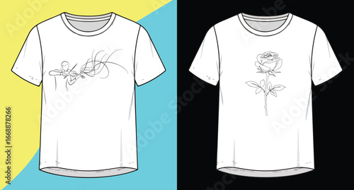 Stylish white t-shirt mockup with detailed front design two variations