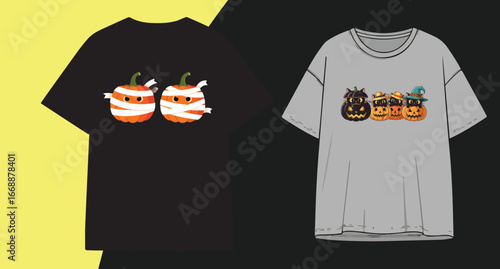 Stylish t-shirt mockup featuring a vibrant burger design on black and grey shirts