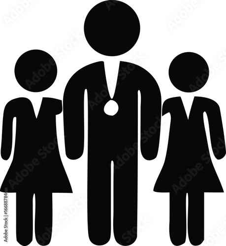 Icon representing a medical professional with two patients forming a symbolic medical team for healthcare services and patient care management