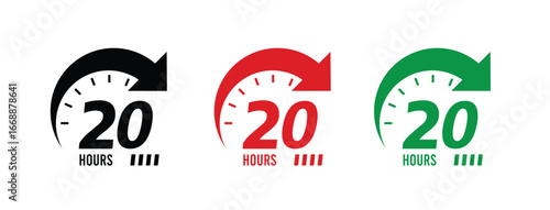 20 hour service sign, 20hour order execution symbol, 20 hour fast sign, fast service icon.	
