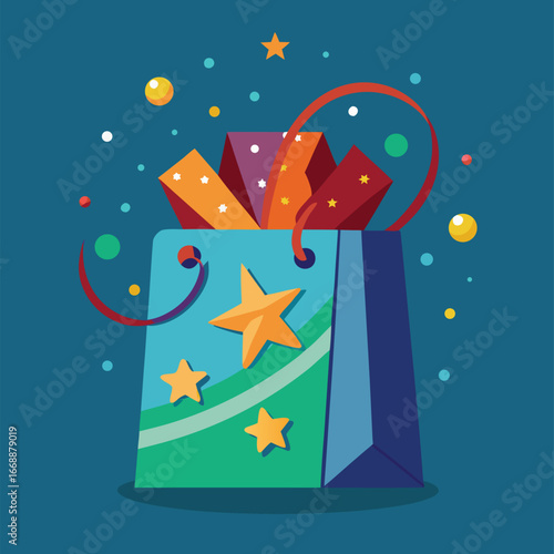 Festive Gift Bag with Star Decorations Bursting with Joyful Surprises Ready to Celebrate any Special Occasion with Fun