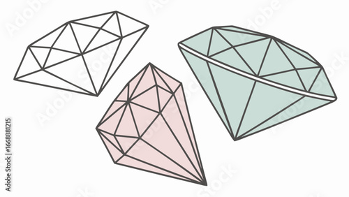 Three geometric diamond shapes with different colors and line styles on a white background image view