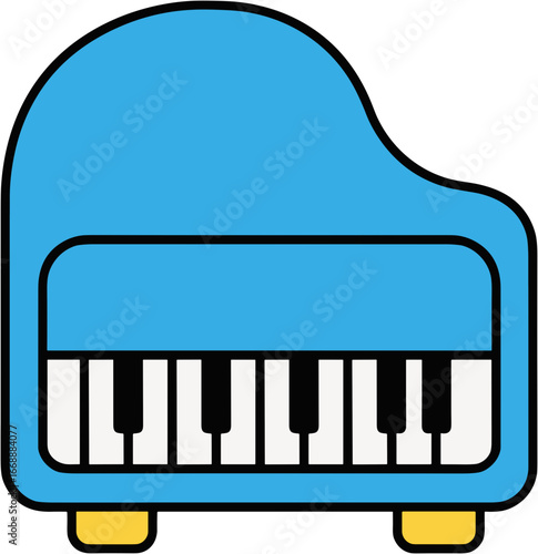 Cartoon blue grand piano with black and white keys  