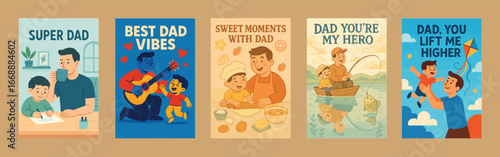 Diverse Father and Son Activities Celebrating Father's Day child family