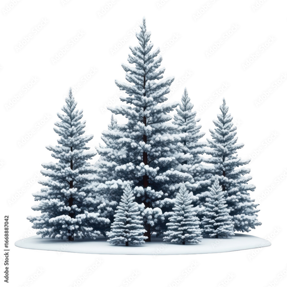 Obraz premium Majestic snowy pine trees gathering in a winter wonderland scene transparent background